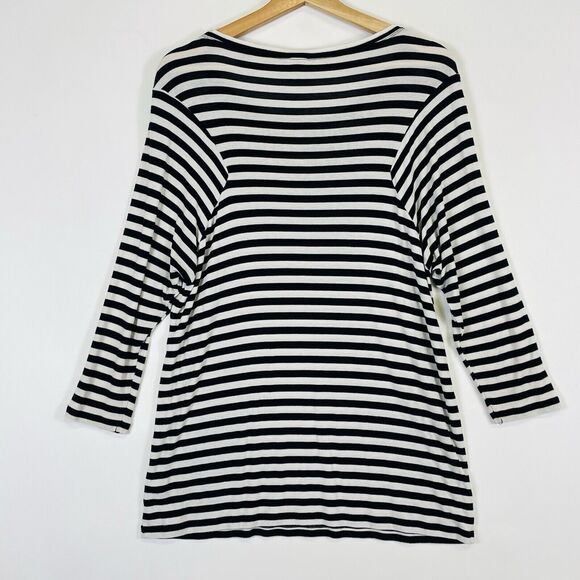 Cabi White Black Stripe Long Sleeve Jersey Knit T-Shirt Shirt Top Women's Small - Picture 4 of 6